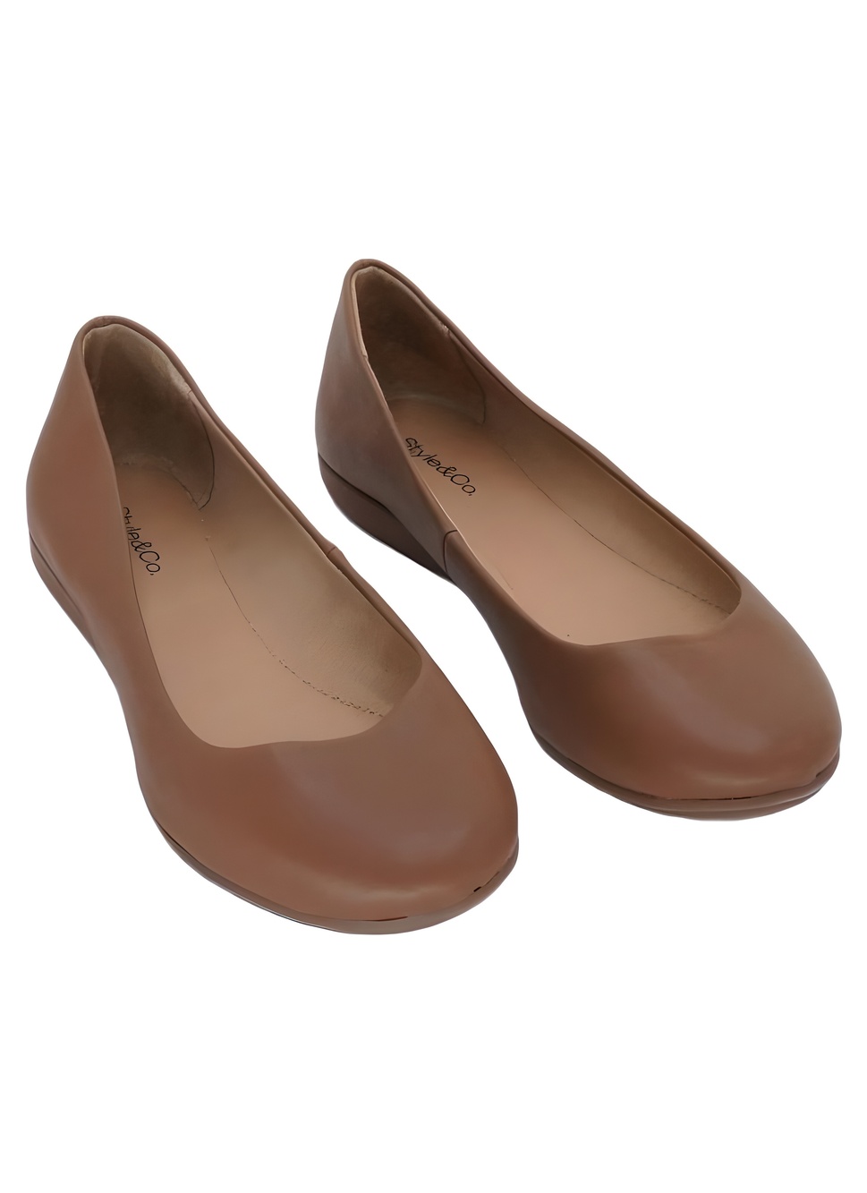 Style & Co Womens Elsaa Slip On Round Toe Ballet Flats Acorn Brown Size 7W